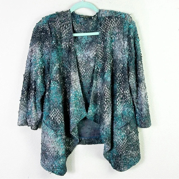 Alberto Makali Open Cardigan Textured teal gray black gold size XL - Picture 1 of 11